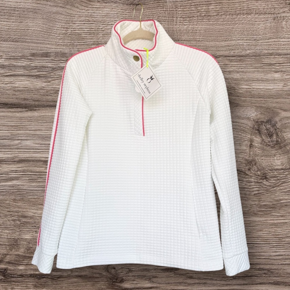 Dudley Stephens Pearl Pullover White Pink Lemonade Waffle XS NWT